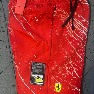 PUMA SCUDERIA FERRARI RACE FLEECE RED & SPLASH WHITE SHORTS SIZE M MEN $70.00